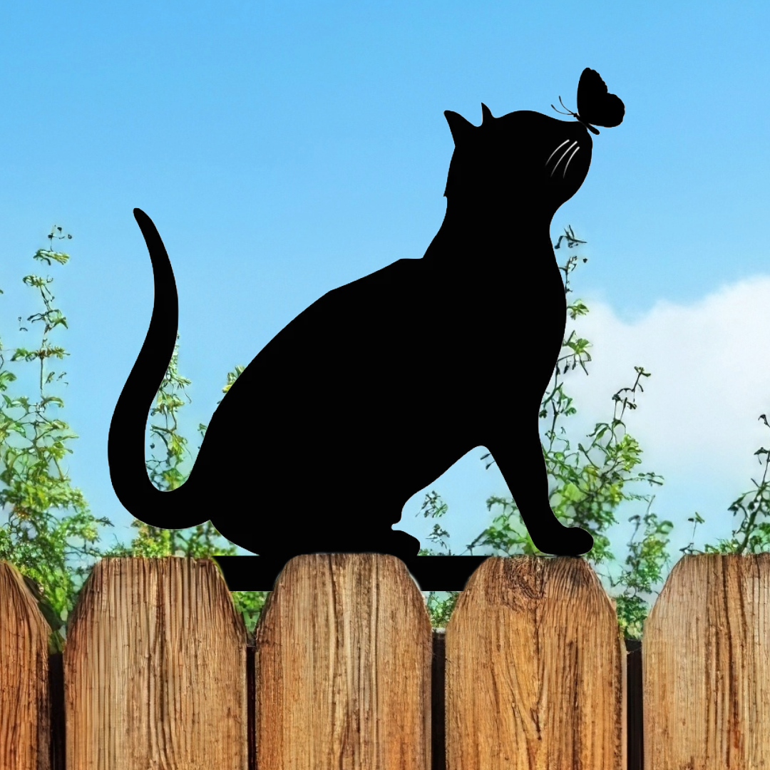 Silhouette de clôture pour chat en métal noir, décoration de jardin