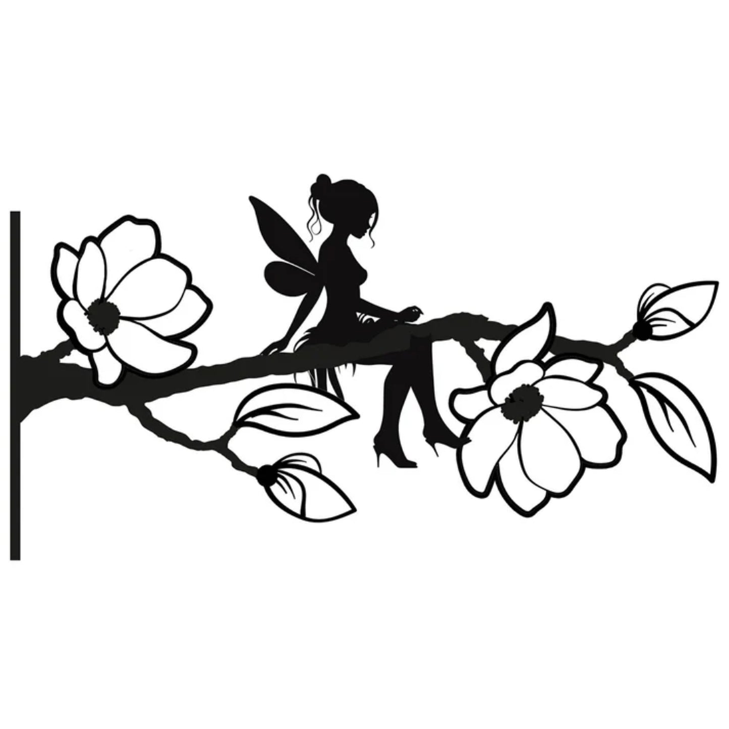 Fairy Magic Branch Metal Black Silhouette, Tree or Fence Mountable Decoration - 14cm x 25cm x 1.5cm