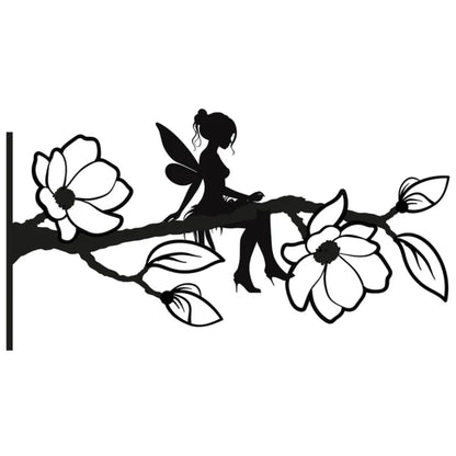 Fairy Magic Branch Metal Black Silhouette, Tree or Fence Mountable Decoration - 14cm x 25cm x 1.5cm