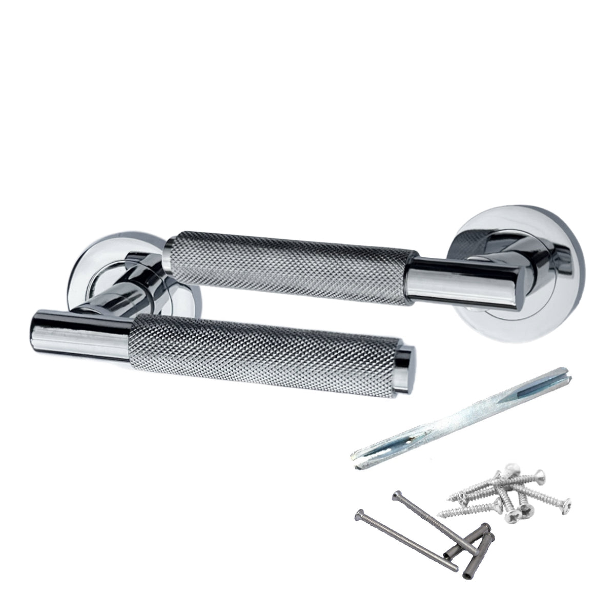 Marketplace JPG companion for Knurled Turning Door Handles Chrome Lever on Rose Latch Handle Key Lock Set