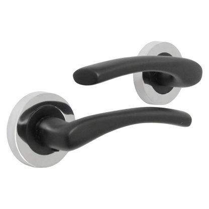 Zena Door Handle Modern Design Matt Black Lever on Chrome Rose Internal + Latch
