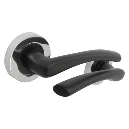 Zena Door Handle Lock Key Set Modern Matt Black Lever Chrome Rose Internal Escutcheon