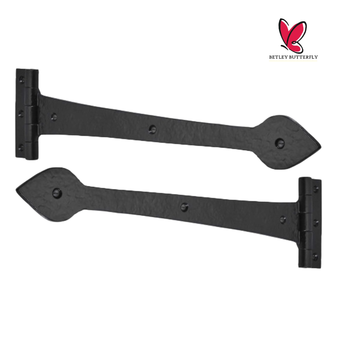 Charnières en T pour portail lourd Tudor en fonte noire de 12 po 305 mm, paire de charnières à tête de lance