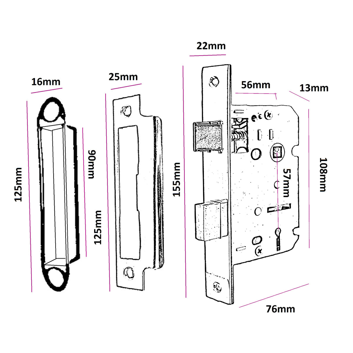 Marketplace JPG companion for 3 Lever Mortice Sash Lock with Key 2.5" 3" Bolt Through Reversable