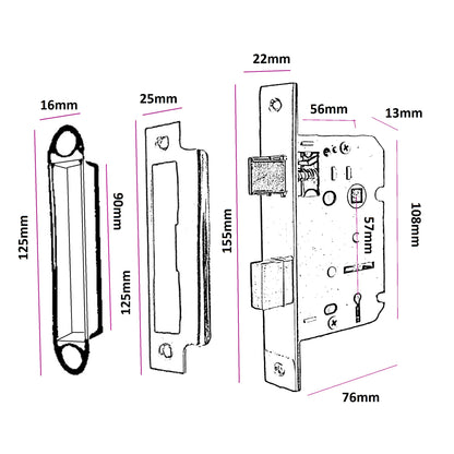 Marketplace JPG companion for 3 Lever Mortice Sash Lock with Key 2.5" 3" Bolt Through Reversable