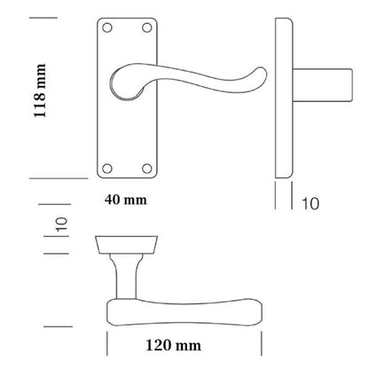 Door Handles Scroll Lever Internal Latch - Matt Black Pack Hinges 118 x 40mm