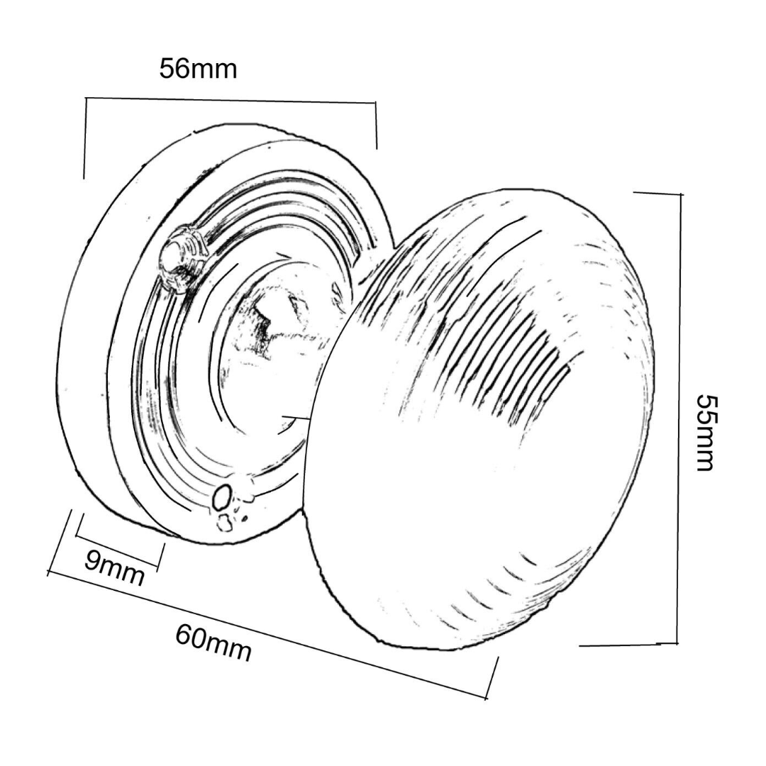 Door Knobs Reeded Round Internal Mortice Knob - Satin 56mm