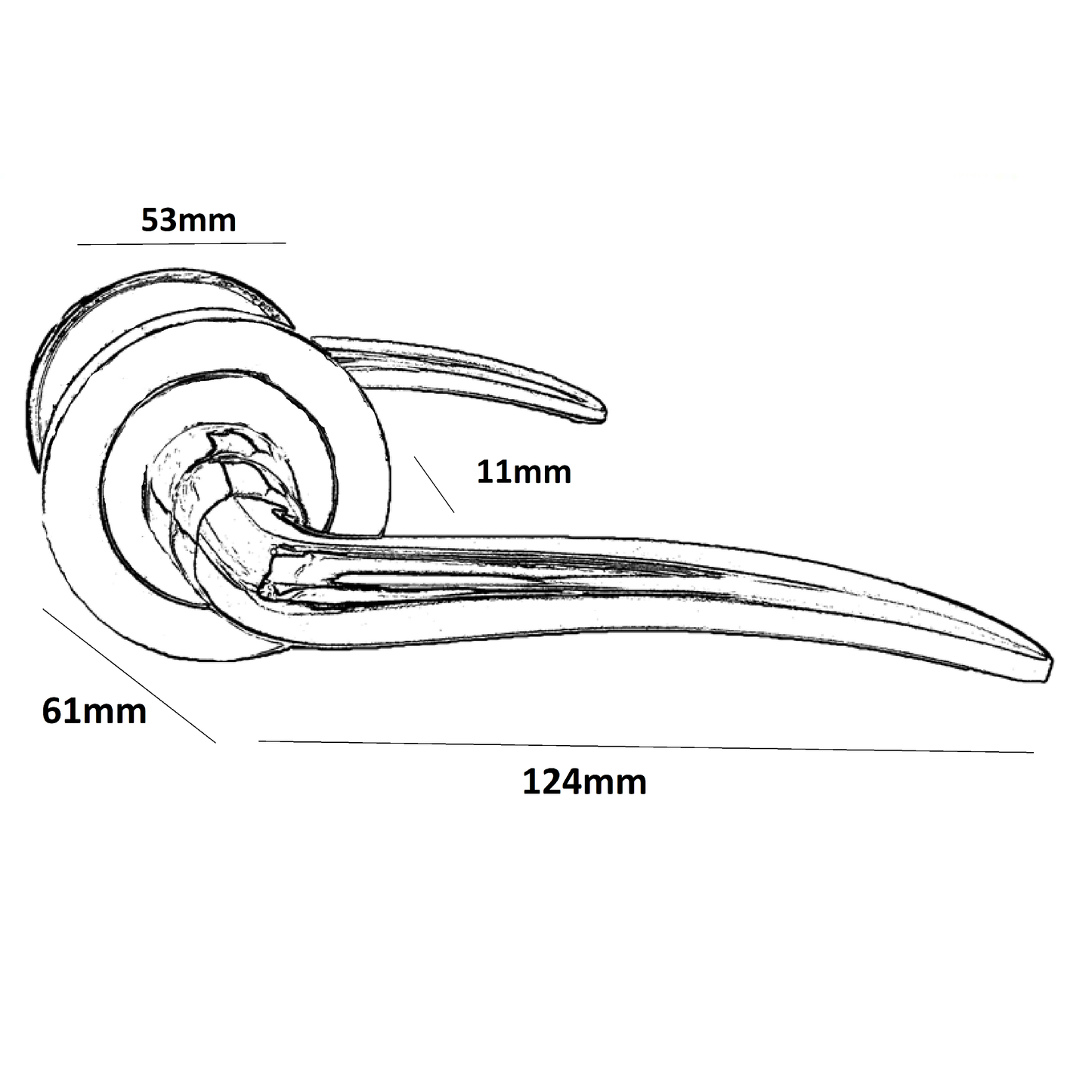 Carla Door Handles Latch Curved Lever on Rose - Chrome 125mm
