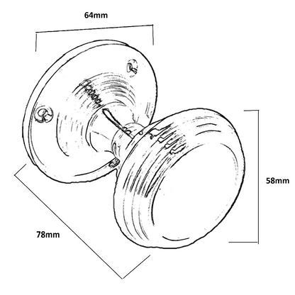 Boutons de porte Queen Anne à mortaise intérieure cannelée - Satin 64 mm