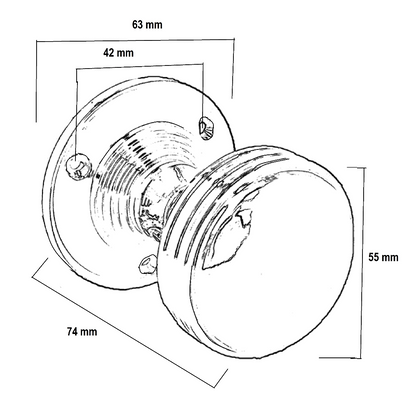 Boutons de porte cannelés à mortaise robustes - Chrome poli 64 mm