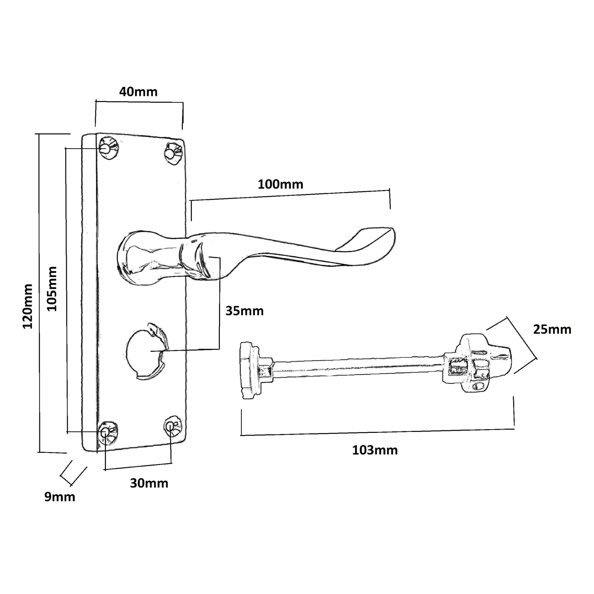 Marketplace JPG companion for Door Handles Scroll Bathroom WC Privacy Lock - Satin 118 X 40mm