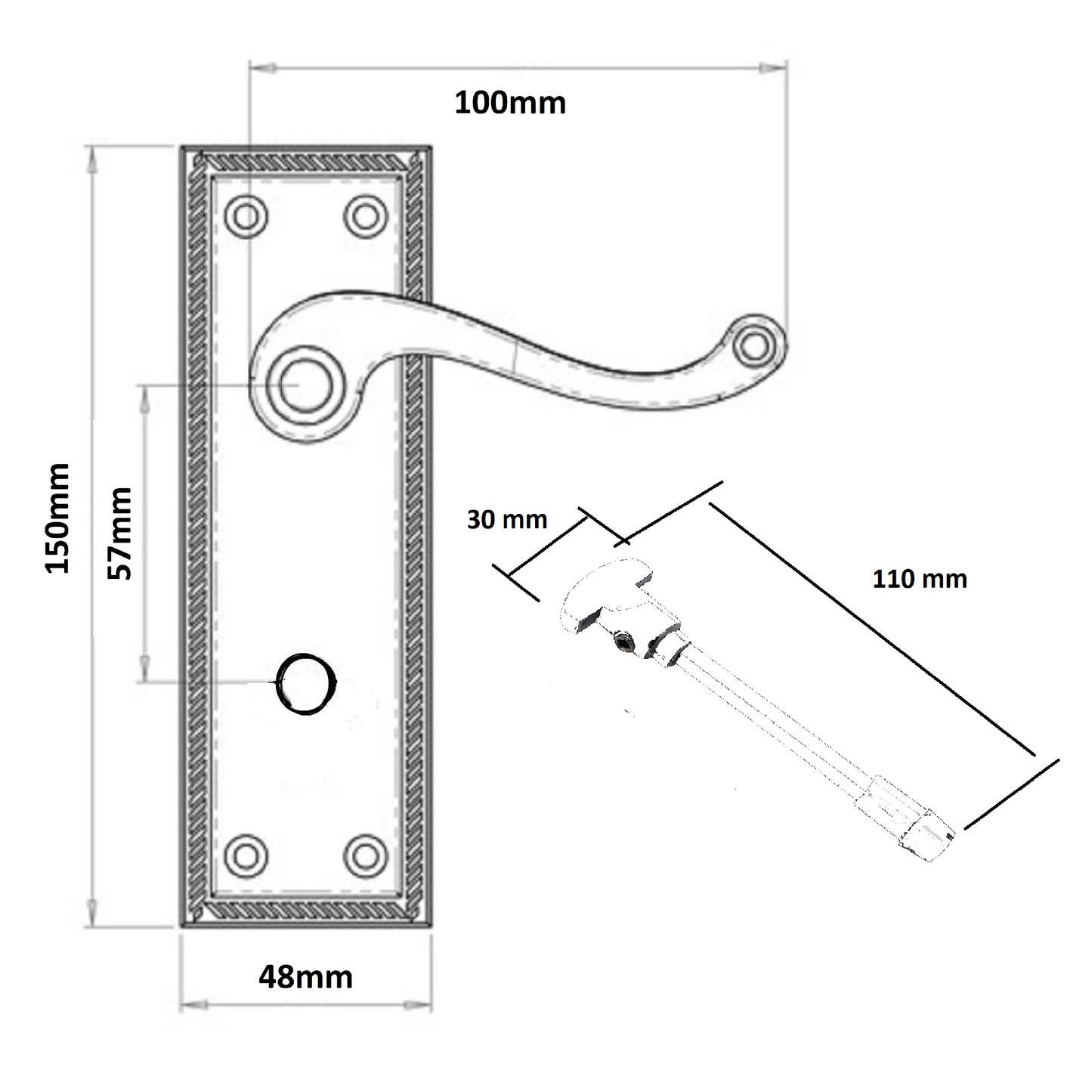 Georgian Door Handle Brass, Bathroom WC Toilet Handles, Mortice Lock Hinges Set