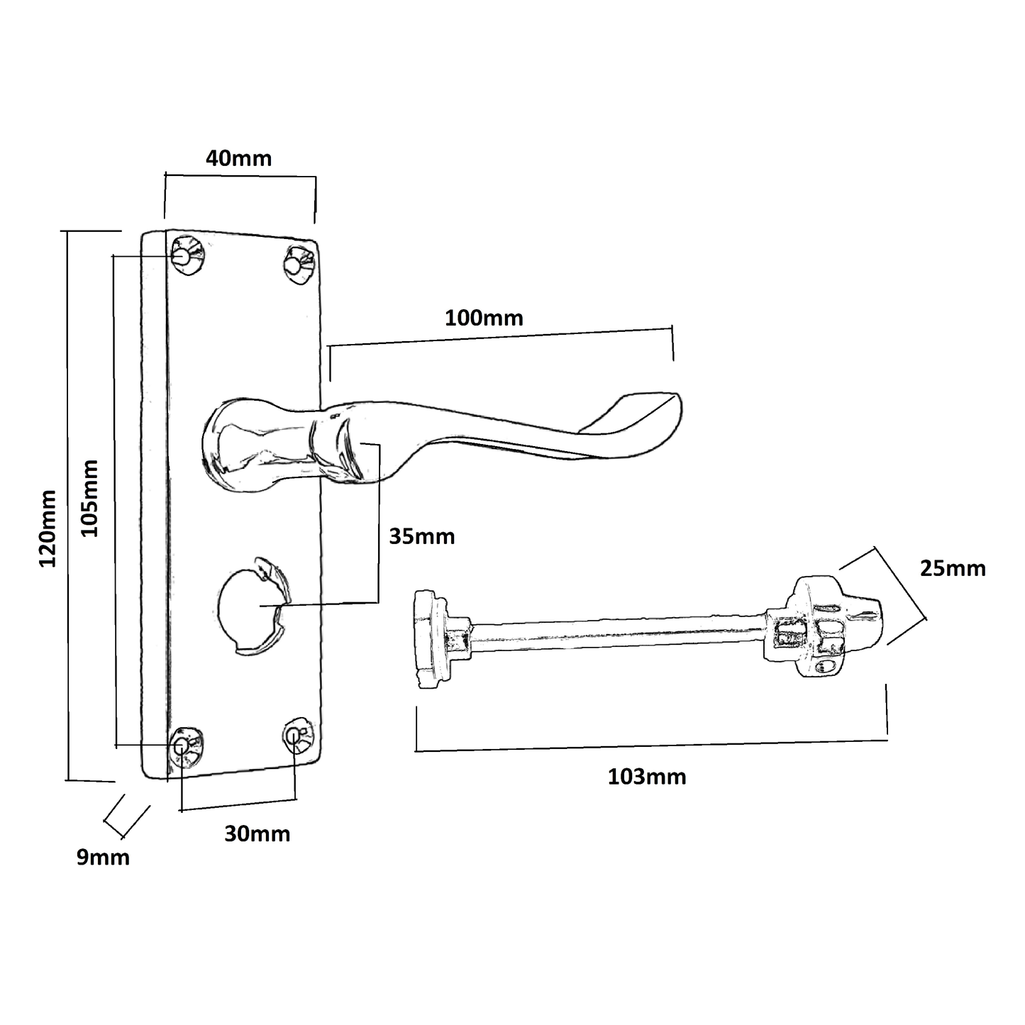 Door Handles Scroll Bathroom WC Privacy Lock - Chrome 118 x 40mm