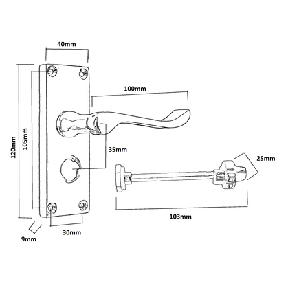 Door Handles Scroll Bathroom WC Privacy Lock - Chrome 118 x 40mm