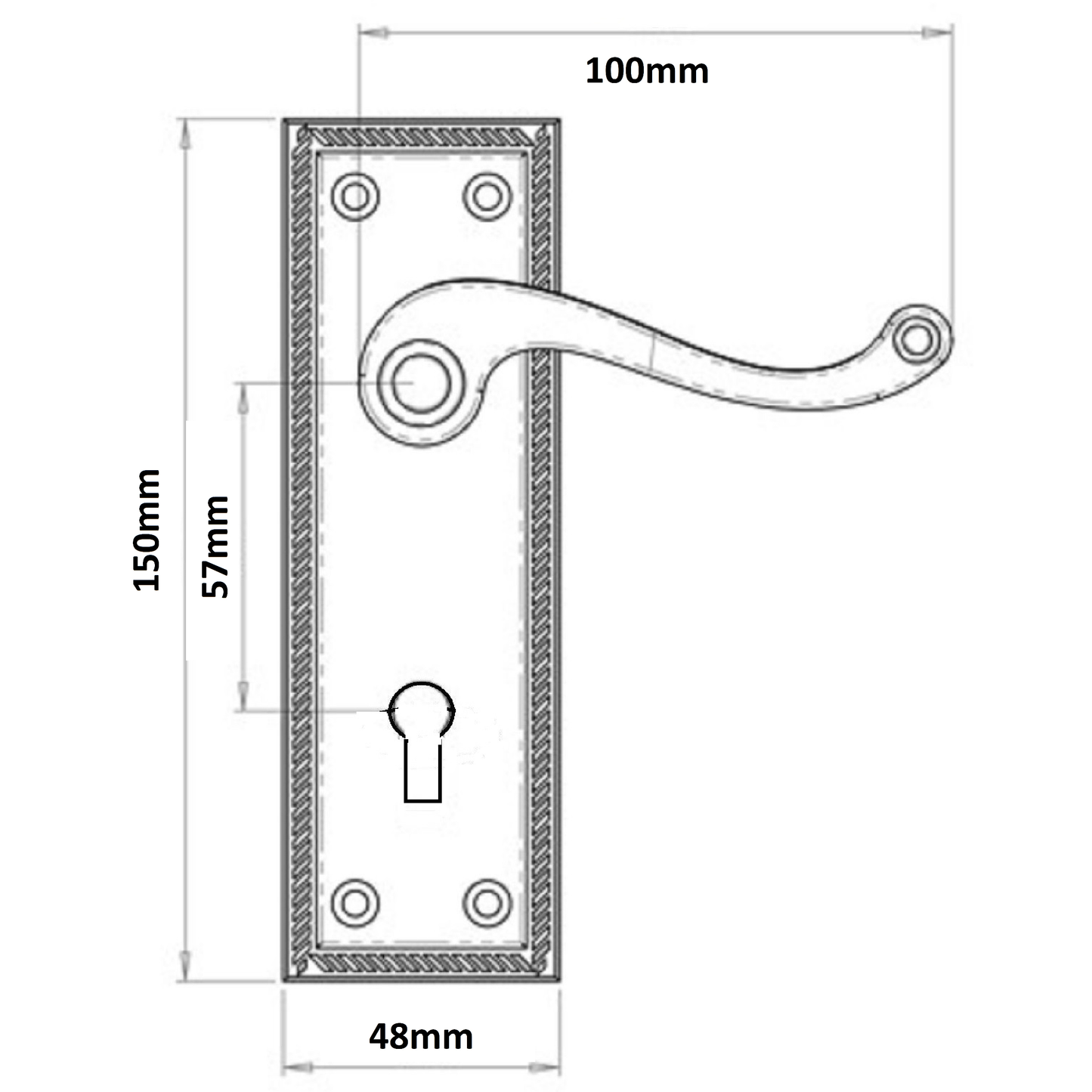Door Handles Georgian Lever Lock Roped Edge - Brass 150mm x 50mm