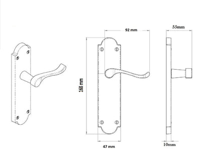 Ashford Door Handle Latch Scroll Lever - Polished Brass Latch Pack