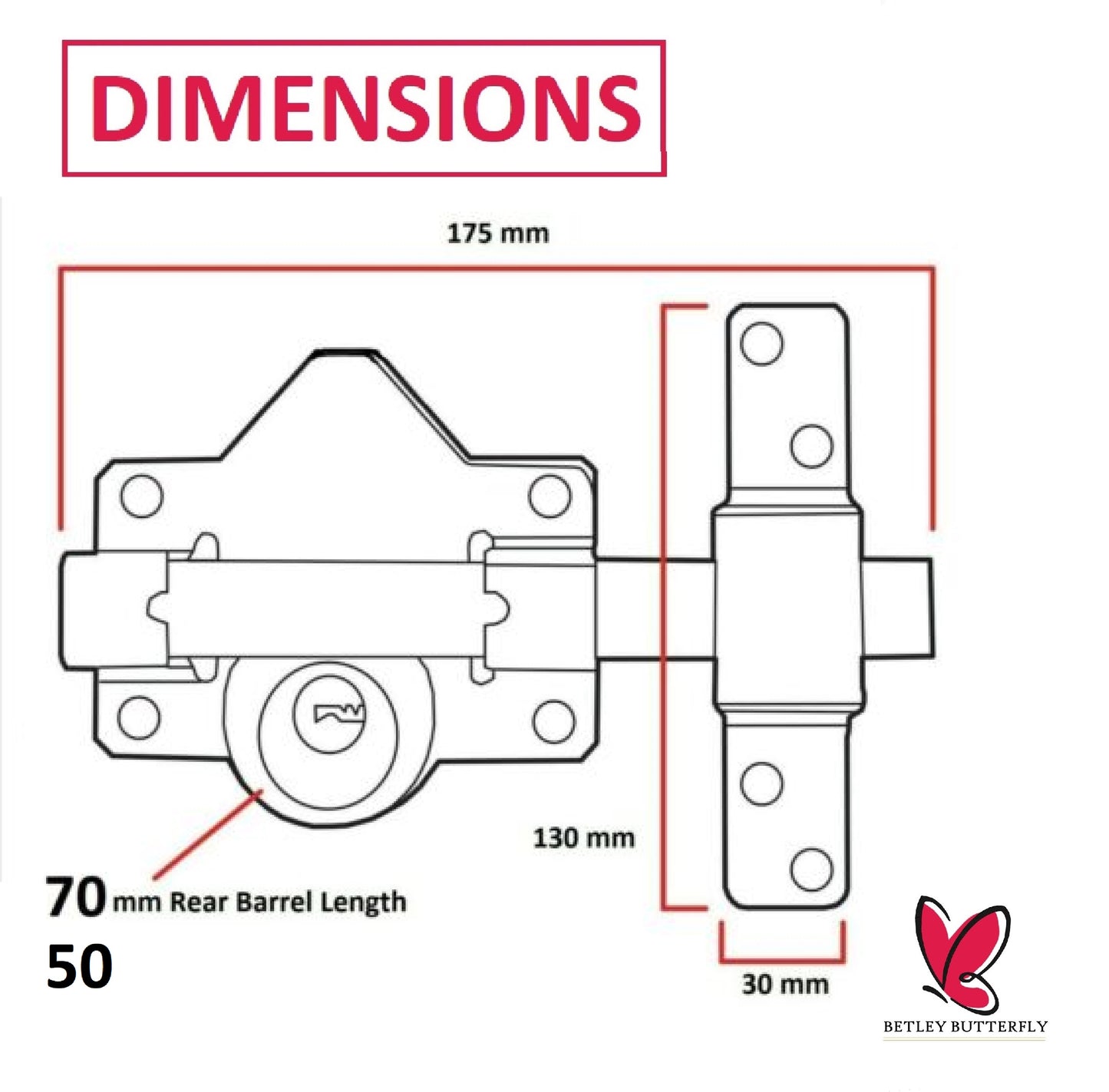 SECURITY 50 /70mm DOUBLE Long Throw Bolt Gate Lock Garage Shed 5 Keys AND HANDLE
