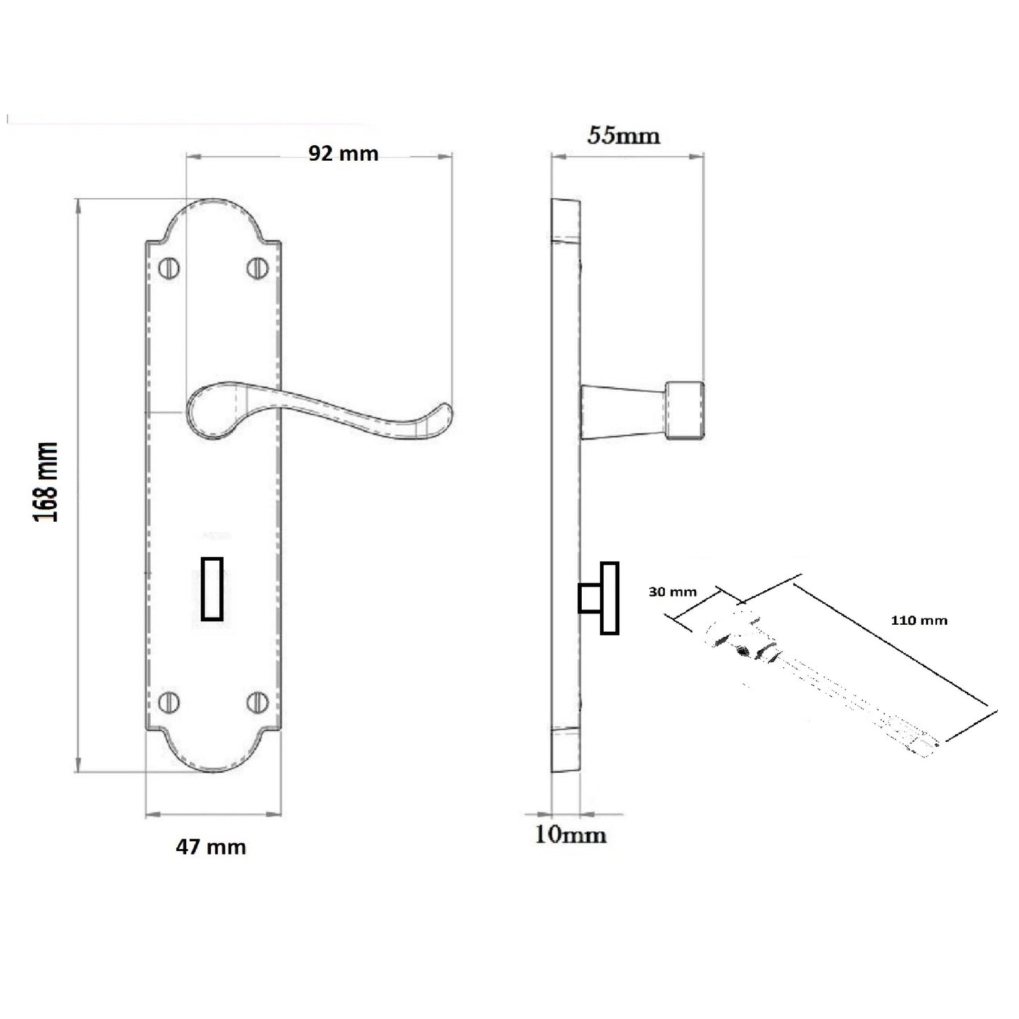 Epsom Door Handle Bathroom Lock Scroll Lever - Matt Black
