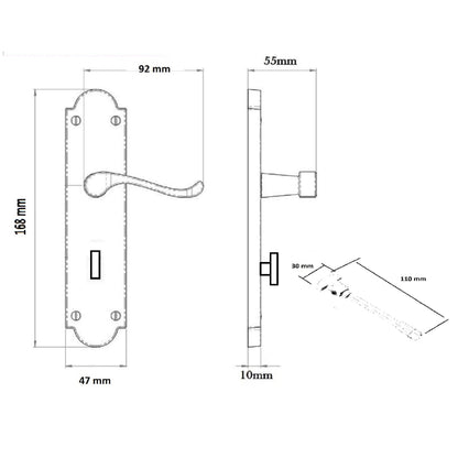 Epsom Door Handle Bathroom Lock Scroll Lever - Matt Black