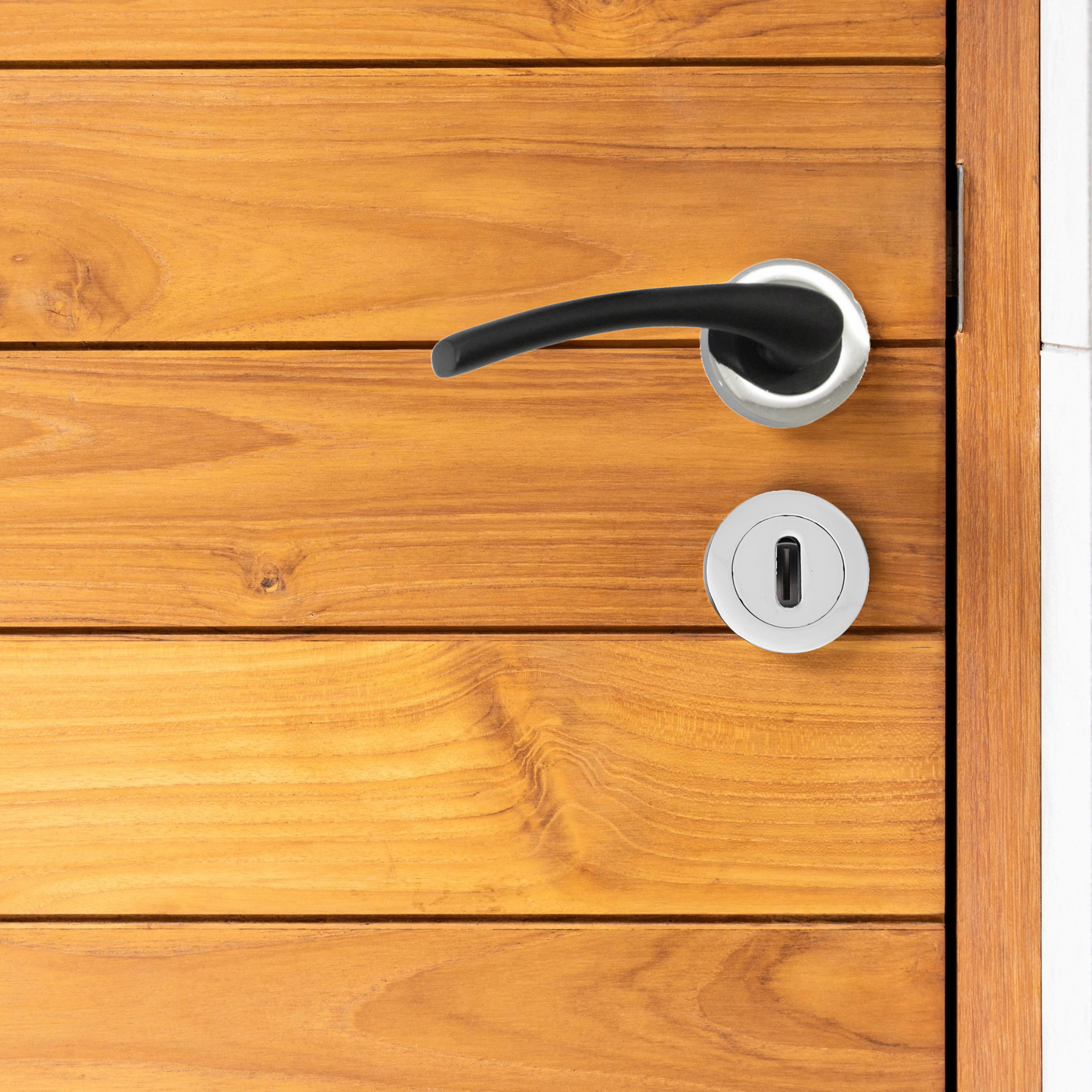 Zena Door Handle Lock Key Set Modern Matt Black Lever Chrome Rose Internal Escutcheon