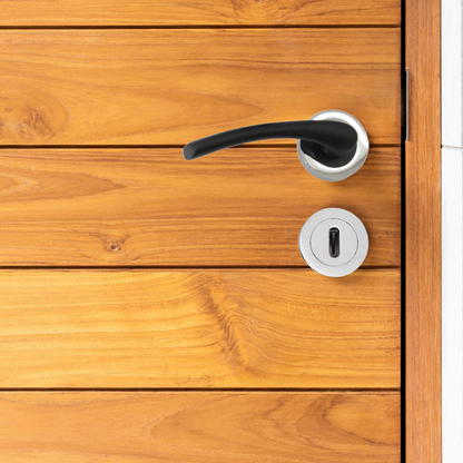 Zena Door Handle Lock Key Set Modern Matt Black Lever Chrome Rose Internal Escutcheon