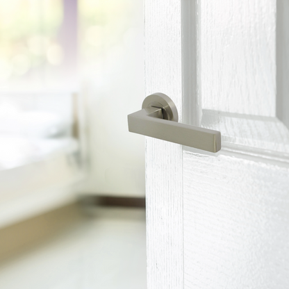 Cafri Door Handle Modern Satin Nickel Rectangular Lever on Rose Internal Latch Handles