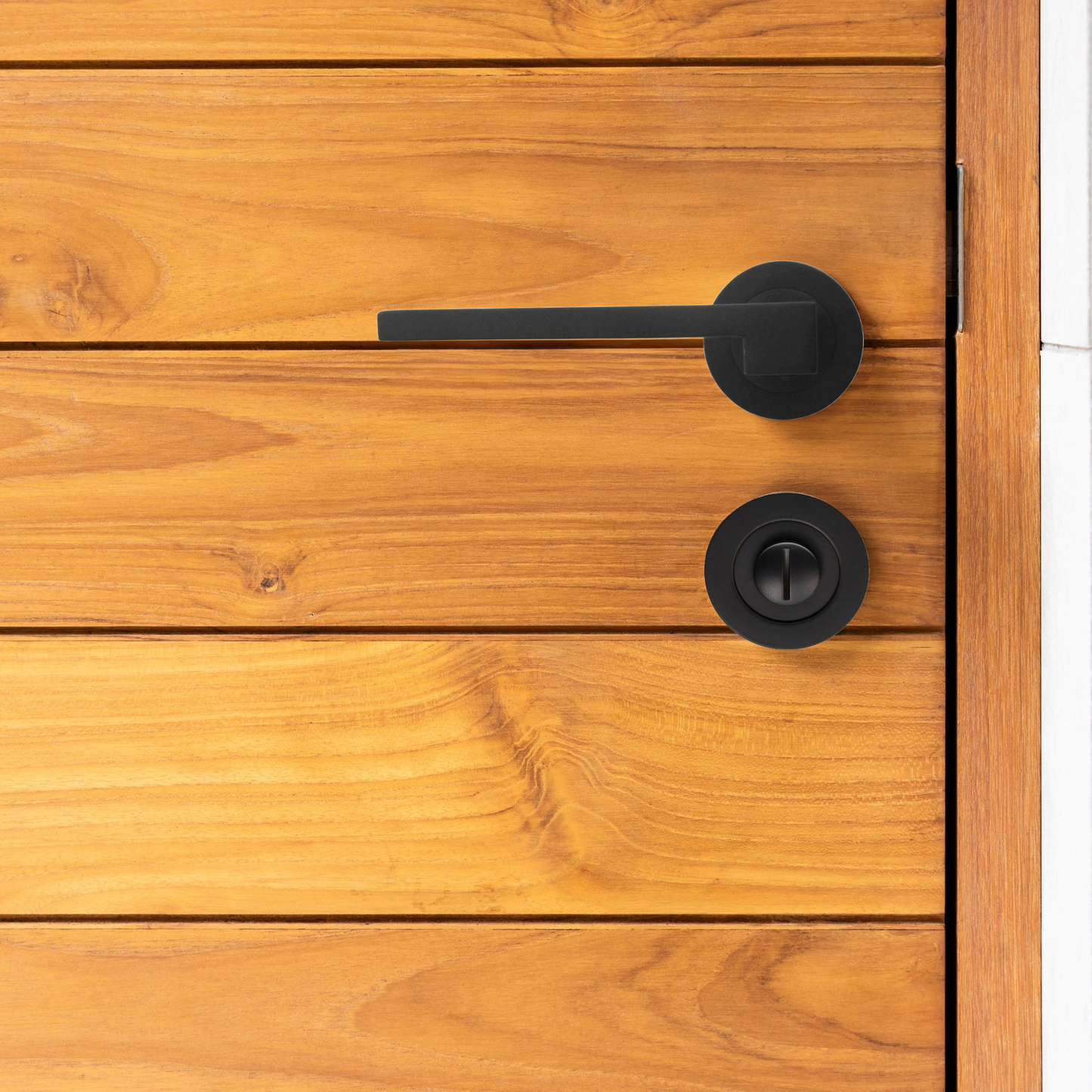 Ensemble de poignées de porte de salle de bain UNO-3, levier moderne noir mat sur rosace, ensemble de boutons-poussoirs internes