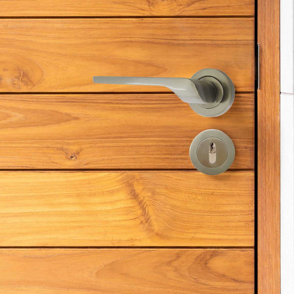 Marketplace JPG companion for UNO-2 Door Handle Lock Key Set Modern Satin Nickel Lever on Rose Internal Escutcheon Pack