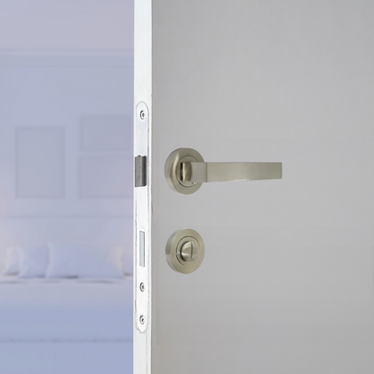 Cafri Door Handle Bathroom Set Modern Satin Nickel Rectangular Lever on Rose Internal Thumbturn