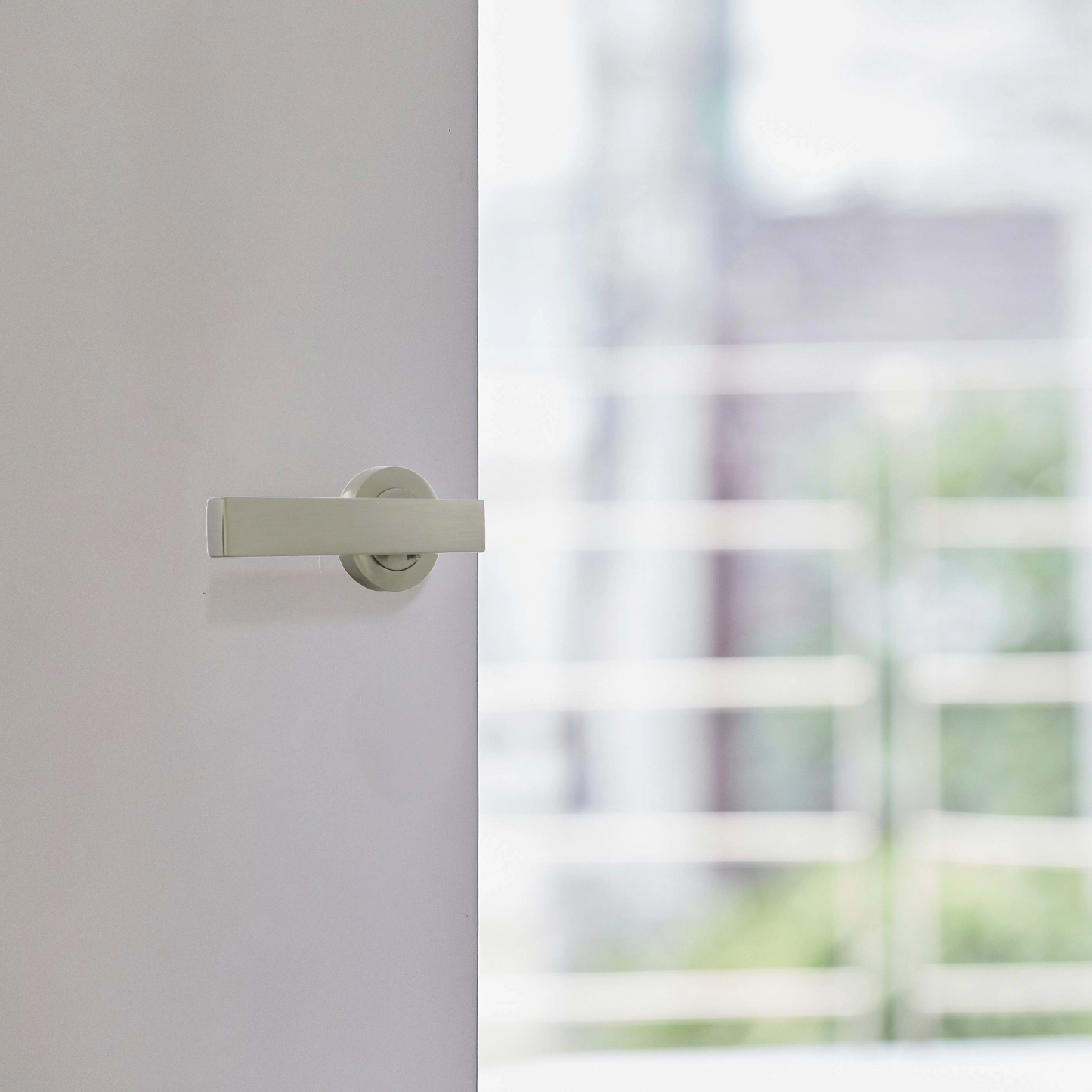 Cafri Door Handle Modern Satin Nickel Rectangular Lever on Rose Internal + 64mm Latch & Hinges
