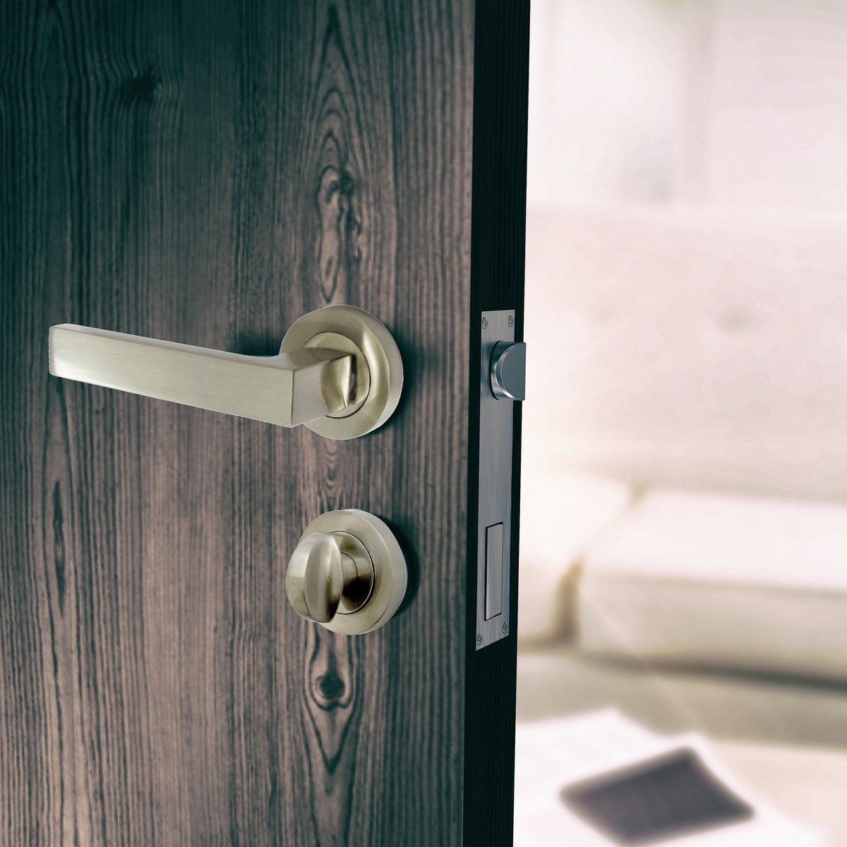 Marketplace JPG companion for Cafri Door Handle Bathroom Modern Satin Nickel Rectangular Lever on Rose Internal Thumb Turn Pack