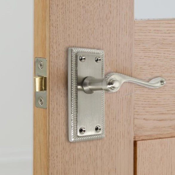 Georgian Handle Latch Door Handles Satin, Pair of 3" Hinges & Latches Pack Sets