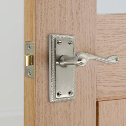 Georgian Handle Latch Door Handles Satin, Pair of 3" Hinges & Latches Pack Sets
