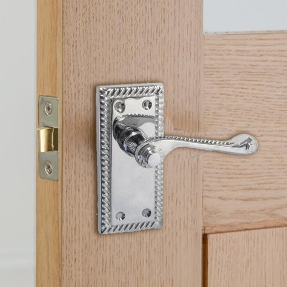 Door Handles Chrome Stylish Georgian Lever Latch Roped Edge Handles