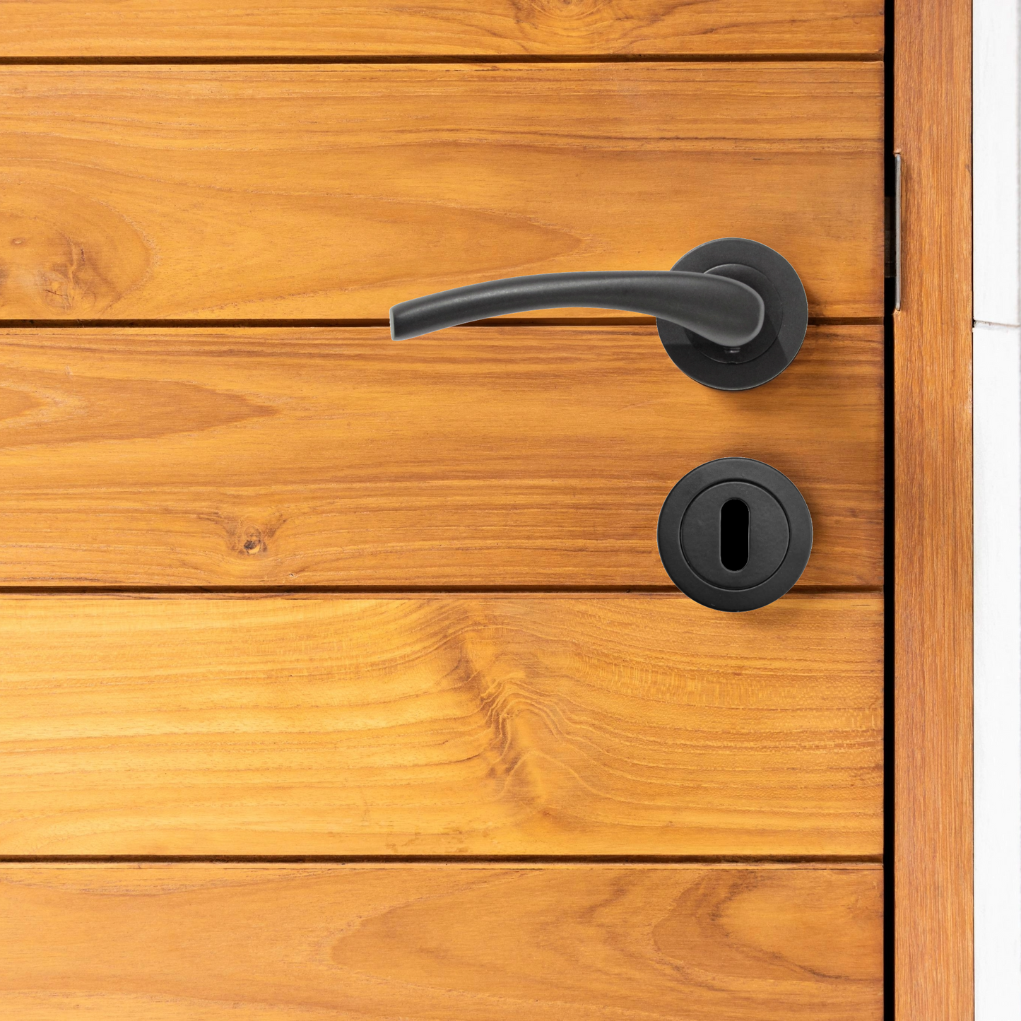 Zena Door Handle Lock Key Set Modern Design Matt Black Lever on Rose Internal Escutcheon