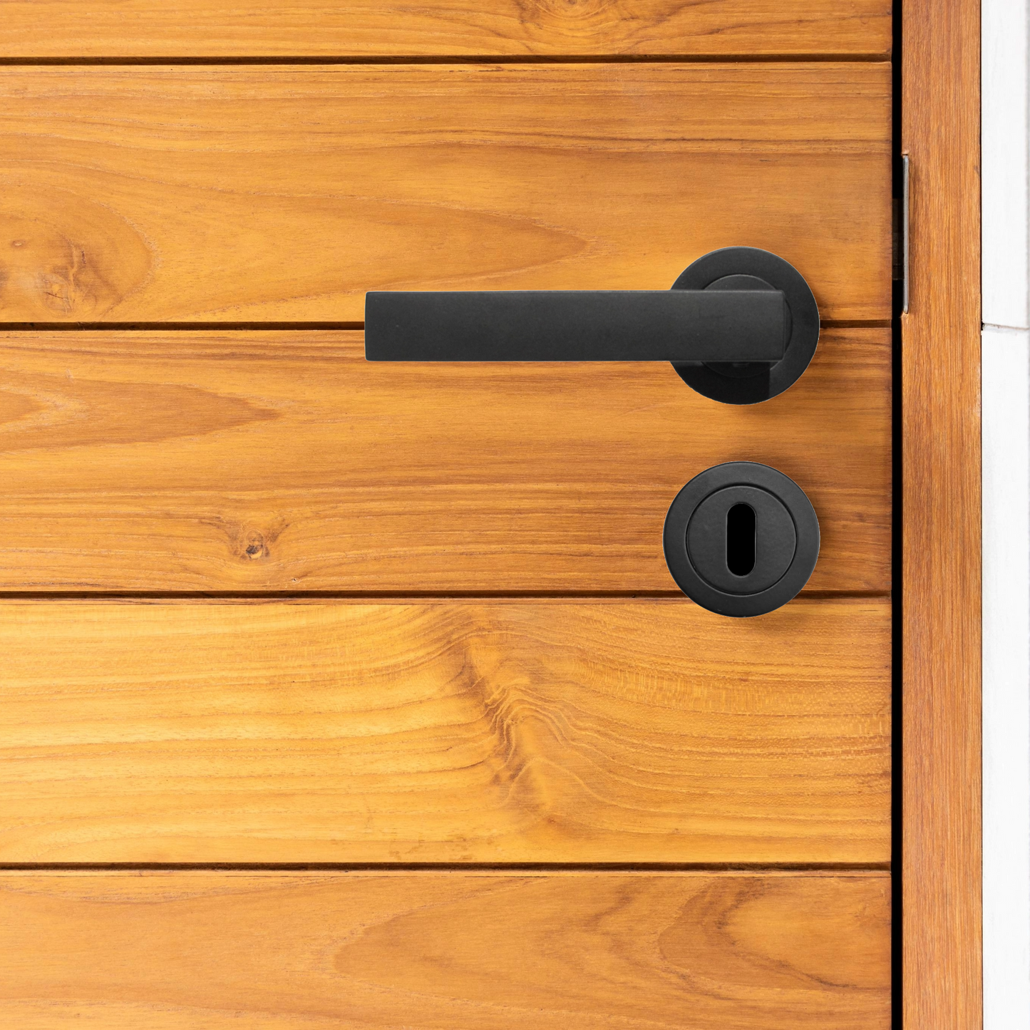 Cafri Door Handle Lock Key Set Modern Matt Black Lever on Rose Internal Escutcheon Pack