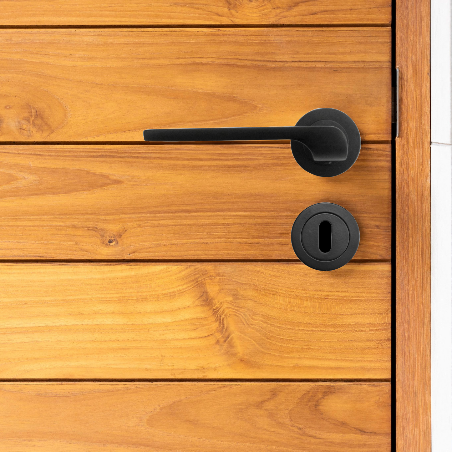 UNO-2 Door Handle Lock Key Set Modern Design Matt Black Lever on Rose Internal Escutcheon