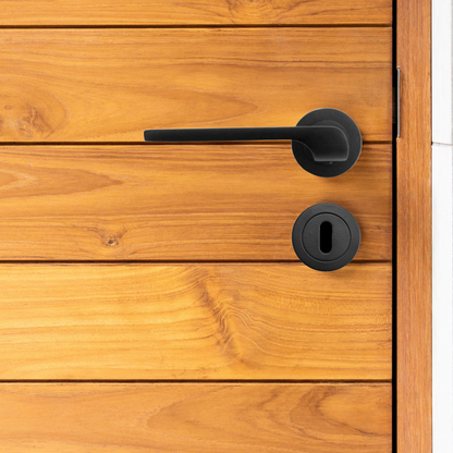 UNO-2 Door Handle Lock Key Set Modern Design Matt Black Lever on Rose Internal Escutcheon
