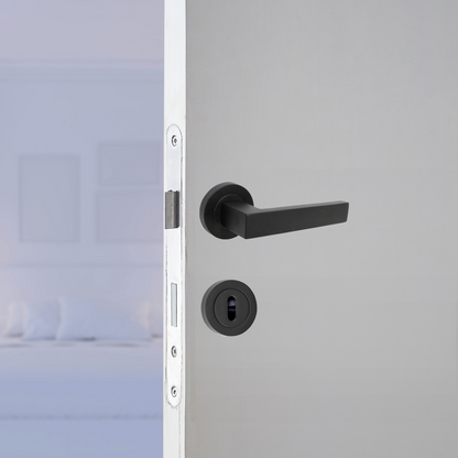 Cafri Door Handle Lock Key Set Modern Matt Black Lever on Rose Internal Escutcheon Pack
