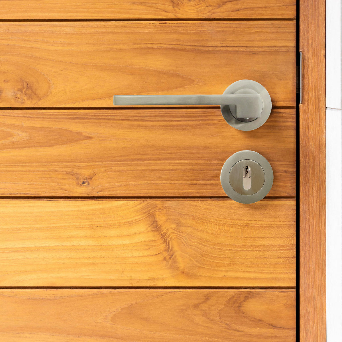 Marketplace JPG companion for UNO-3 Door Handle Lock Key Set Modern Satin Nickel Lever on Rose Internal Escutcheon