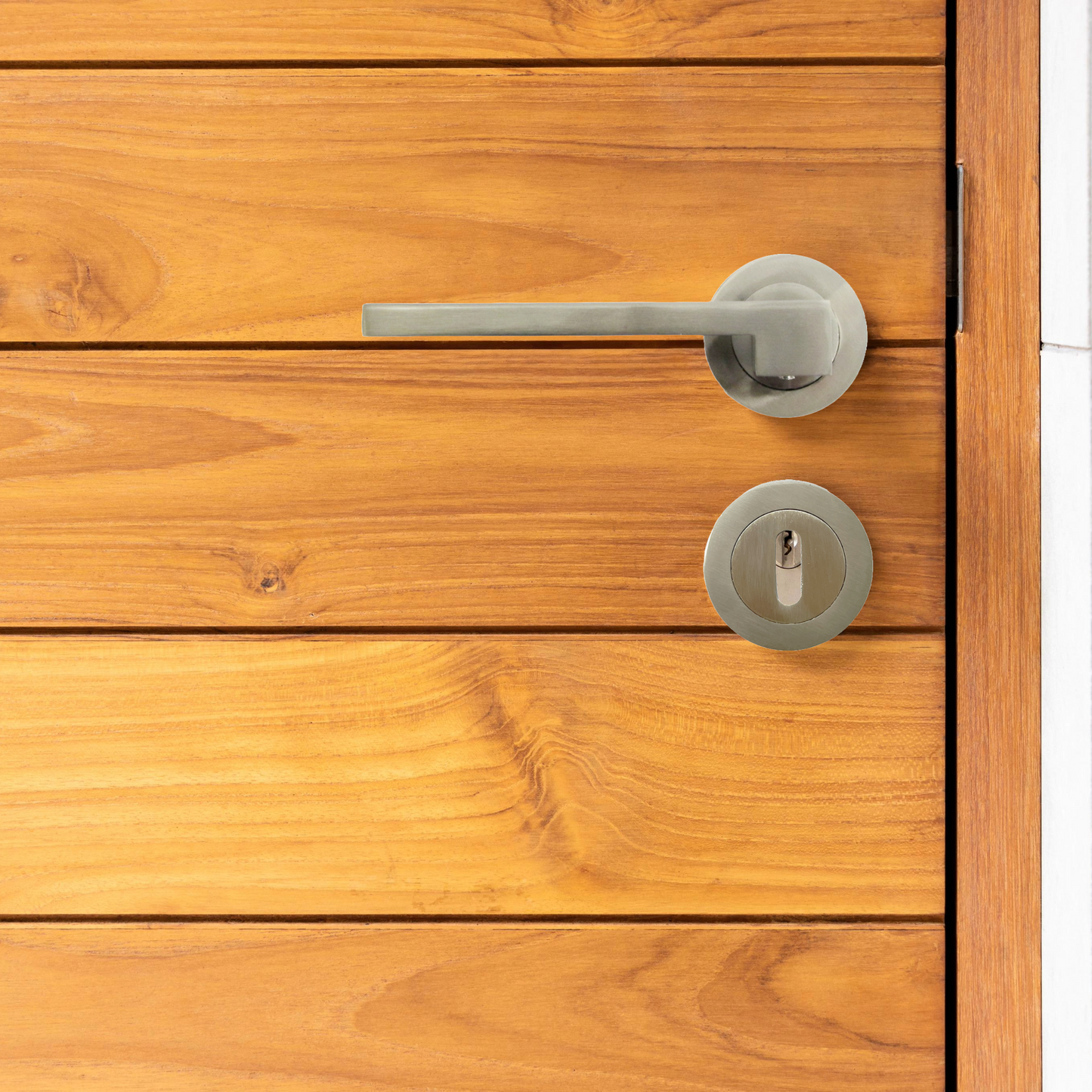 Ensemble de clés de serrure de poignée de porte UNO-3, levier moderne en nickel satiné sur rosace, écusson interne