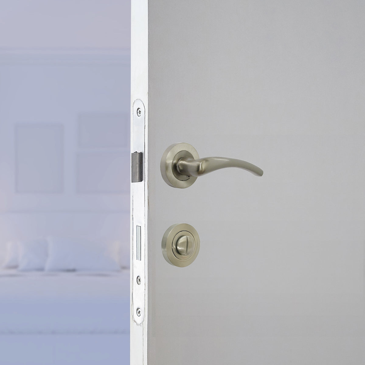 Marketplace JPG companion for Zena Door Handle Bathroom Set Modern Design Satin Nickel Lever on Rose Internal Thumb Turn