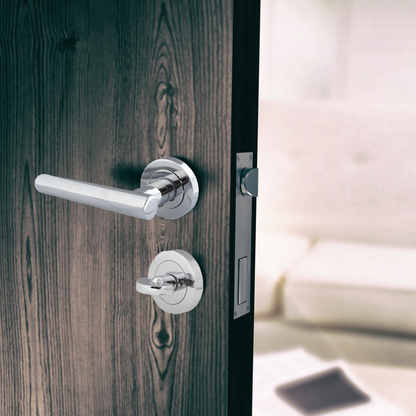 Door Handles T Bar Straight Lever on Rose Bathroom Thumb turn & Lock - Chrome
