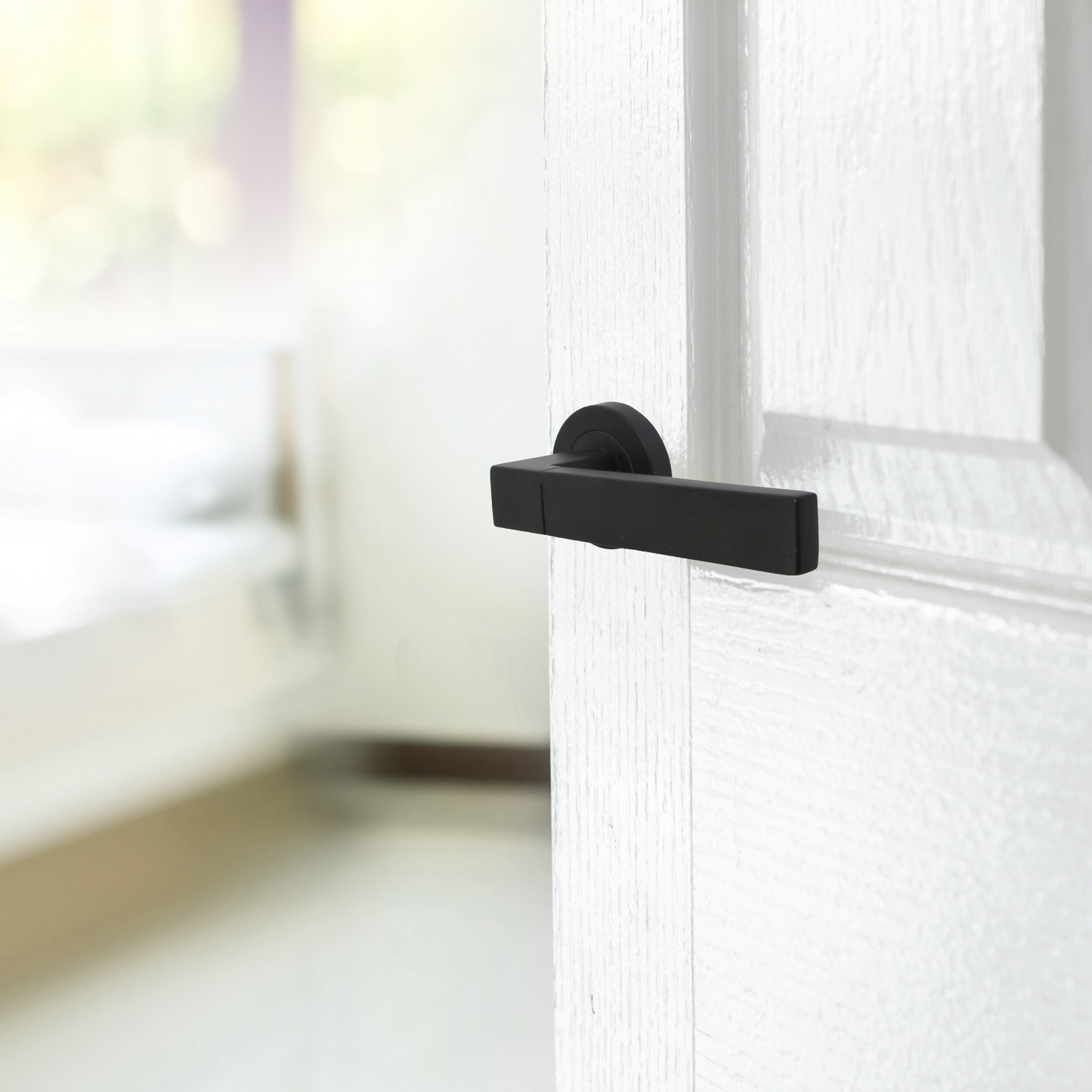 Cafri Line Door Handle Rectangular Matt Black Lever on Rose Internal Latch Doors Handles