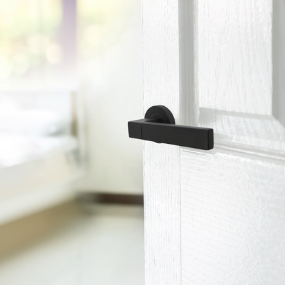 Cafri Line Door Handle Rectangular Matt Black Lever on Rose Internal Latch Doors Handles