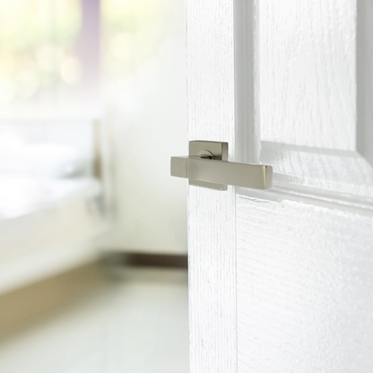 Cafri Line Door Handle Satin Nickel Rectangular Lever on Square Rose Internal Handles + 64mm Latch & Hinges