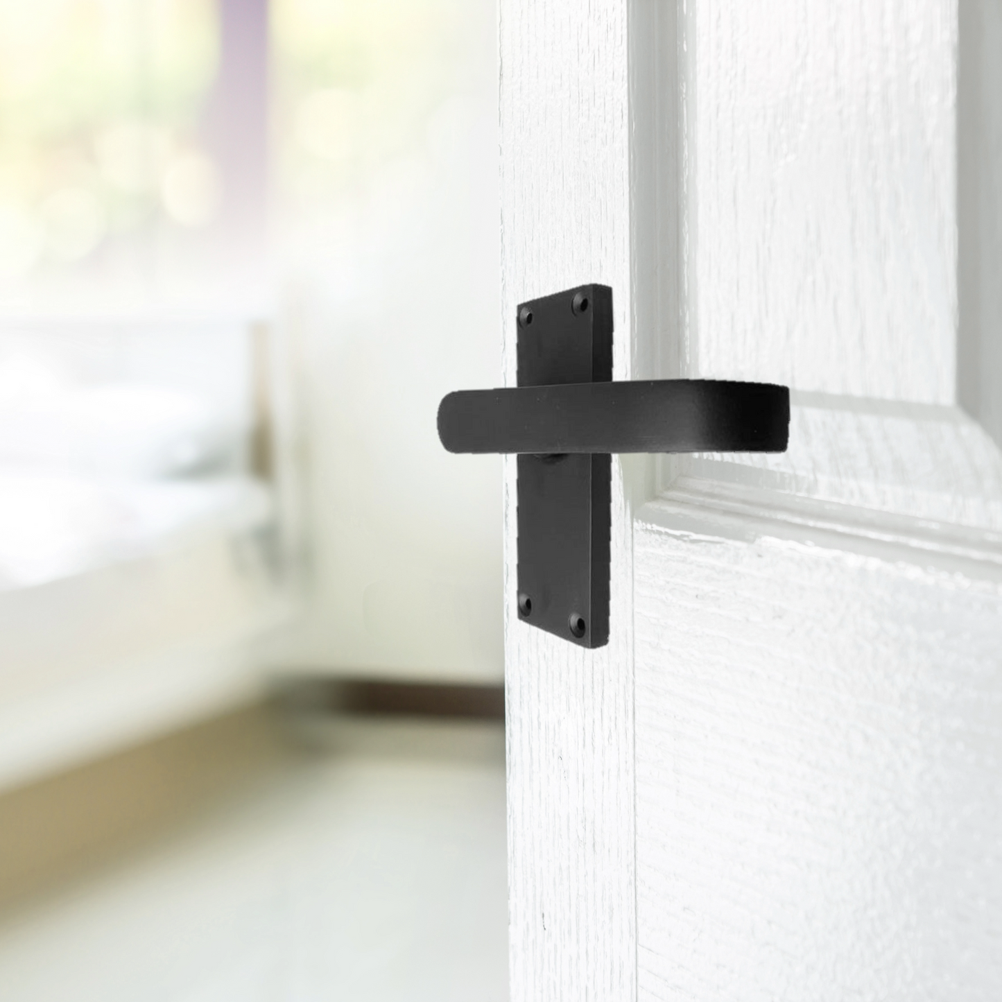 Door Handles Victorian Straight Lever Matt Black Hinges & Latch Pack Set 120 x 42mm