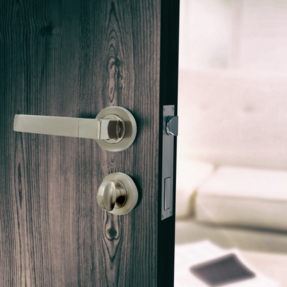 Cafri Line Door Handle Bathroom Set Satin Nickel Lever on Rose Internal Thumbturn Pack