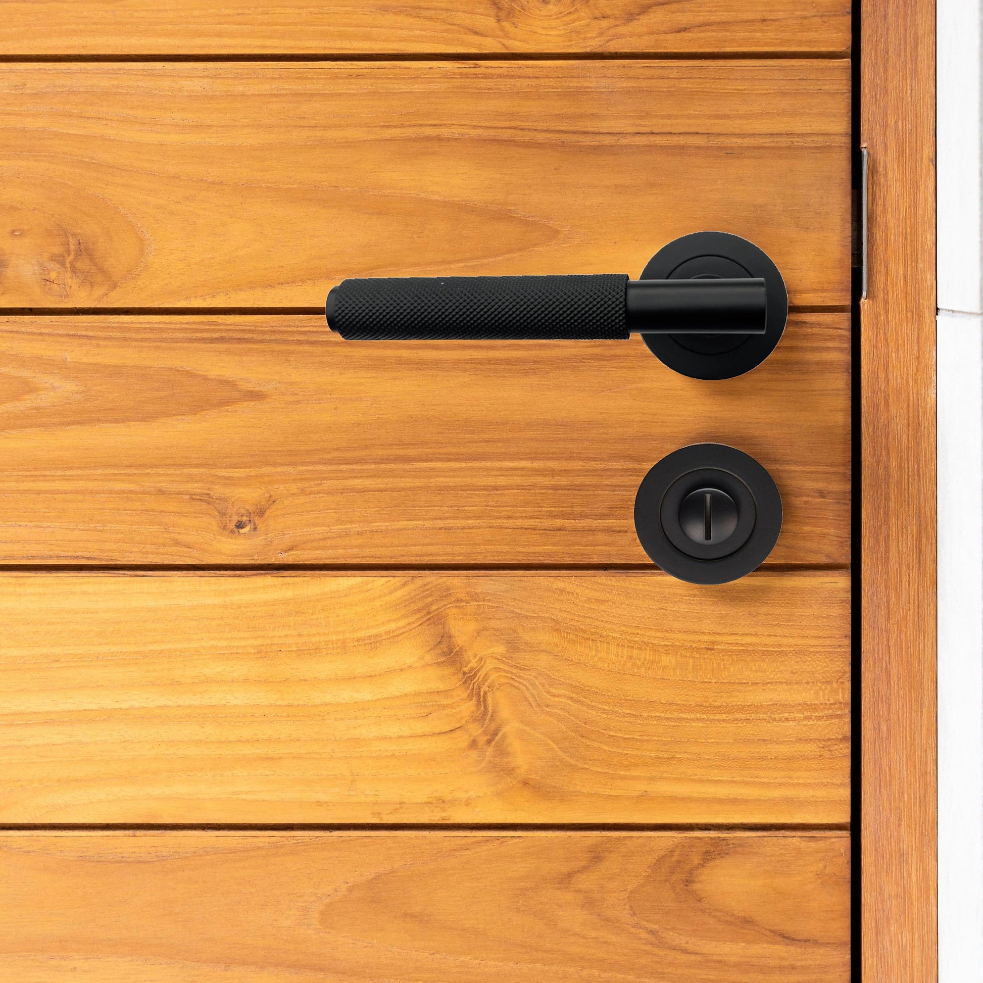 Marketplace JPG companion for Knurled Turning Door Handles Matt Black Lever on Round Rose Latch Handle Luxe