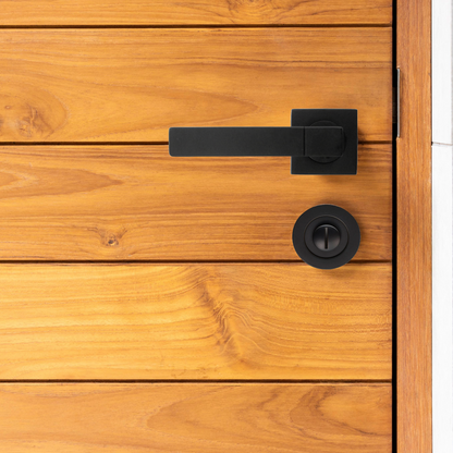 Cafri Line Door Handle Matt Black Lever on Square Rose Internal Wooden Handles + 64mm Latch